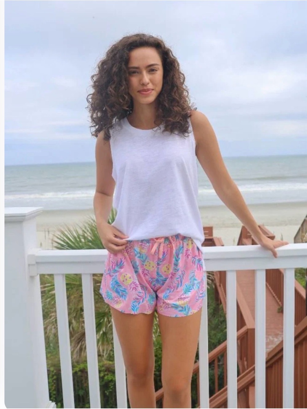 Simply Southern Coral Pineapple Print High Waist Shorts